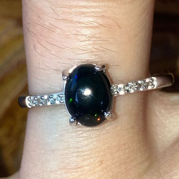 Black Ethiopian Opal Sterling Silver Ring Size 8 - Picture 1 of 10